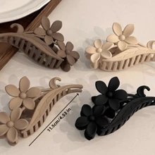 件裝女式花朵和梔子花形狀塑膠髮夾，黑色、卡其色、米色和深咖啡色，時尚多功能髮飾，適合辦公室和通勤四個季節