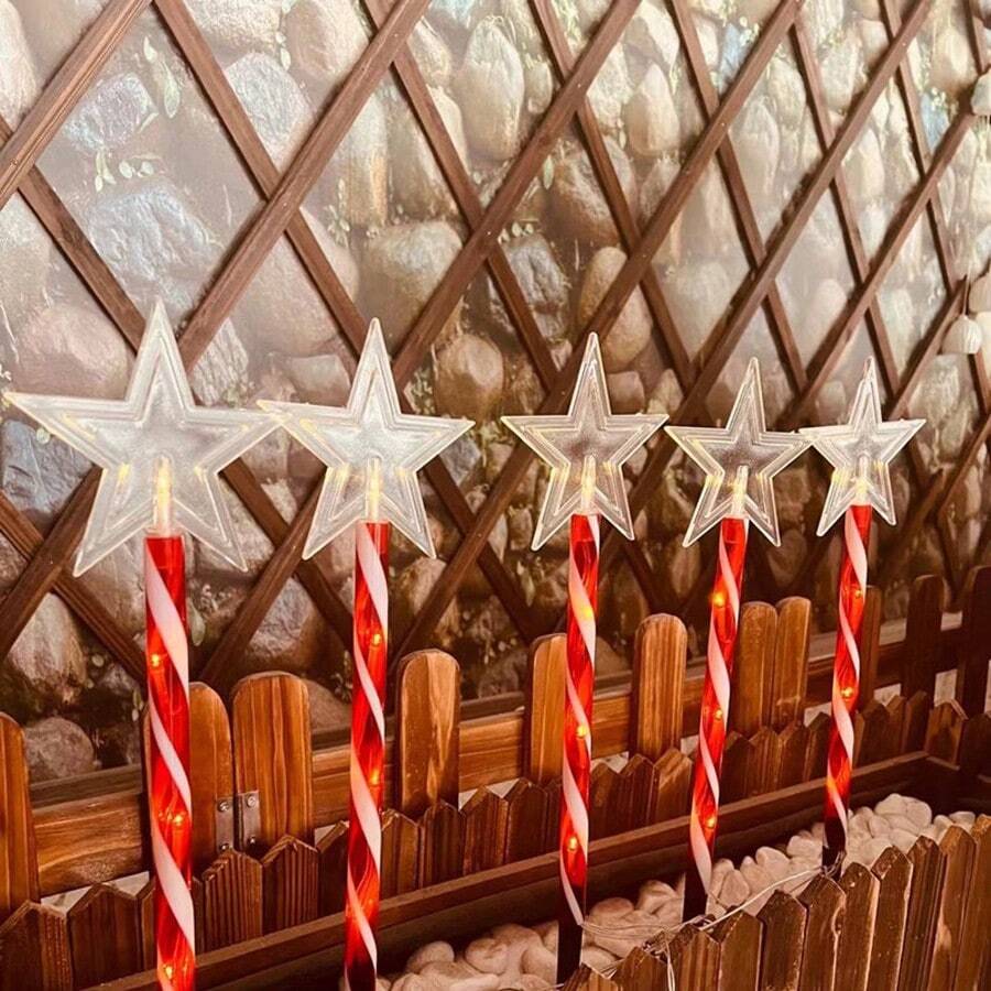 5 件装圣诞装饰太阳能庭院灯、圣诞树星雪花 LED 灯、户外防水草坪灯、圣诞派对花园装饰灯、户外圣诞装饰、太阳能圣诞灯、户外圣诞灯