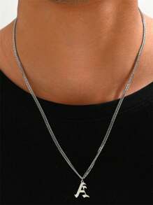 1件时尚简约个性化街头风不锈钢26字母吊坠项链，可作为男友名字首字母礼物 - 銀色 - 查看 3