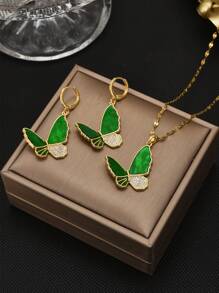 1 Dây chuyền hình trái tim bằng thép không gỉ, 1 Đôi bông tai hình trái tim dành cho nữ (Không bao gồm hộp quà) - Nhiều màu - Xem 2