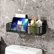 1 Pieza Estante Organizador De Almacenamiento De Baño Negro Para Hogar, Montado En La Pared - Negro - Ver 1