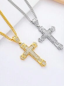 1 chiếc dây chuyền mặt thánh giá dành cho nam, phong cách Hip Hop, mặt dây chuyền pha lê sang trọng. - vàng - Xem 2