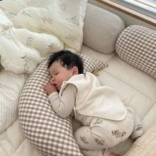 Baby Pillow, Kids' Pillow With Cute Grid Moon Design For Sleeping - Coffee Brown - View 2