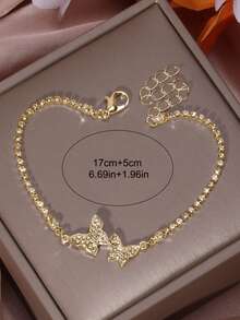 1入時尚簡約蝴蝶鑽石裝飾手鍊,適用於度假、派對、約會、禮物、日常佩戴