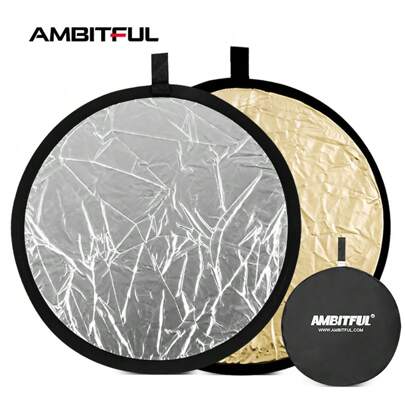 AMBITFUL Godox 60cm 二合一金銀迷你便攜式攝影反光板,可折疊戶外拍攝燈補光板