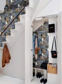 磚石紋自粘壁紙,自黏石紋紙壁爐廚房防濺墊 - 藍色 - 查看 4