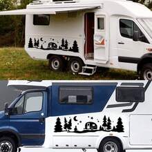 1 件露營車旅行聖誕貼紙,附花卉、星星、月亮和樹木印花,創意貼花 - 黑色 - 查看 2