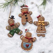 1pc Christmas Gingerbread Man Shaped Resin Decoration, Creative Tree Ornament For Holiday Scene Setting - Coffee Brown - View 3