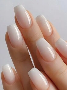 24pcs Short Coffin Shape Gradient Pink False Nails, Fashionable & Minimalist Ice Transparent Manicure Set, Press-On Nails For Women And Girls Nail Supplies