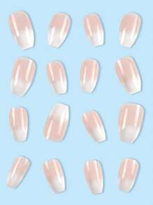 24pcs Short Coffin Shape Gradient Pink False Nails, Fashionable & Minimalist Ice Transparent Manicure Set, Press-On Nails For Women And Girls Nail Supplies