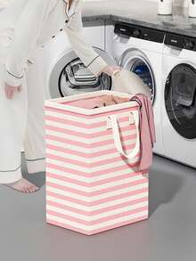 1 件裝粉紅色條紋髒衣籃