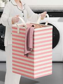 1 件裝粉紅色條紋髒衣籃