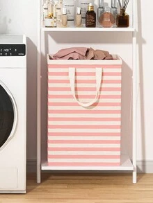 1 件裝粉紅色條紋髒衣籃
