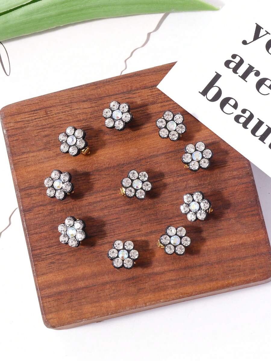 10pcs Glittering Rhinestone Flower Hair Clips - Multicolor - View 1
