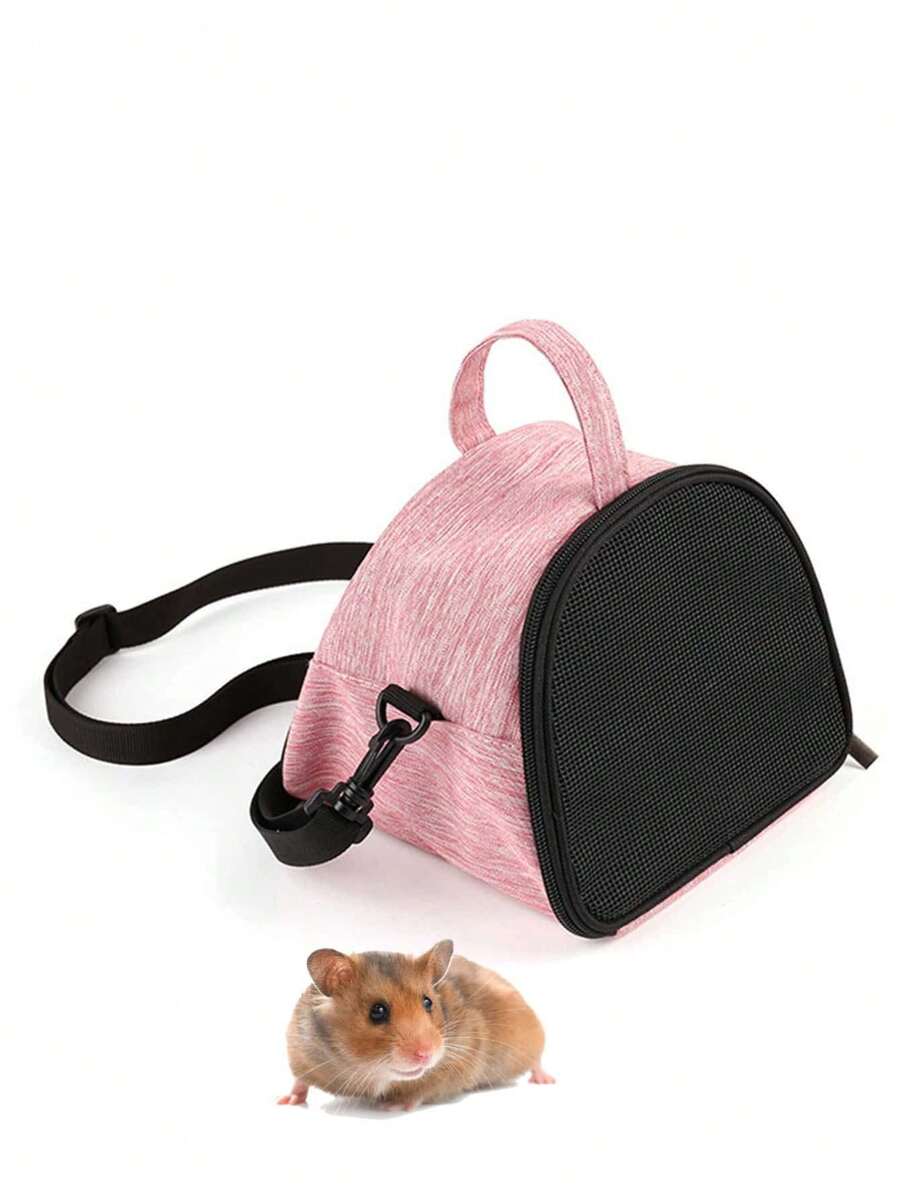 全新便携式肩部可调节透气仓鼠和鼹鼠宠物包 - 粉色 - 查看 1