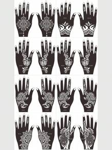 Tiebeauty 16片海娜圖案臨時手部紋身貼紙模板,婚禮工具,花紋紋身貼紙模板 - 黑色 - 查看 3