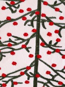 1個聖誕裝飾靠墊套,天鵝絨面料刺繡聖誕樹毛球 - 紅色 - 查看 2