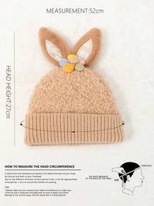 1只可愛簡單的無邊針織帽,配有兔耳佈置,適合男女童日常秋冬保暖穿著