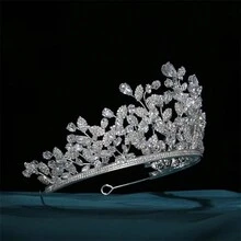 1頂婚禮新娘頭飾,巴洛克風格水晶皇冠,優雅髮飾裝飾