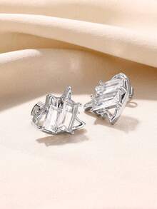 1 đôi Đồng Khối Zirconia  Tim & Đá dung nham & Thiết kế hình học Bông tai stud , Tối giản vui tươi Qủa tặng Với Kim loại Kết cấu - Bạc - Xem 6