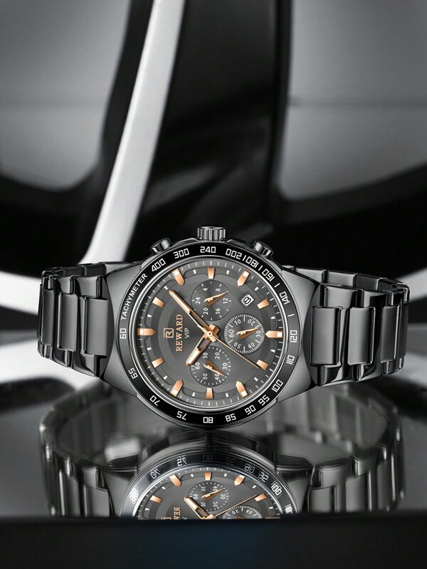 REWARD REWARD Men's Quartz Watch Business Fashion Style Timing Calendar Luminous Hands Multi-Functional Men Wristwatch High Quality Gift Classic Design Stainless Steel Watch Band