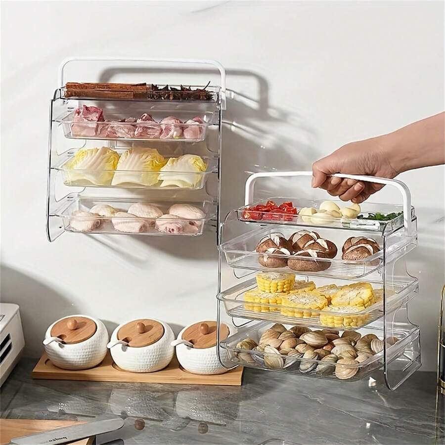 4pcs/set Countertop Food Vegetable Dish 3 Layer Food Plate Stackable Hot Pot Food Prep Tray Rack Kitchen Restaurant Multilayer Food Plates For Dinner Hot Pot Food Dish - Clear - View 1