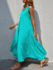 Sleeveless V-Neck Long Dress