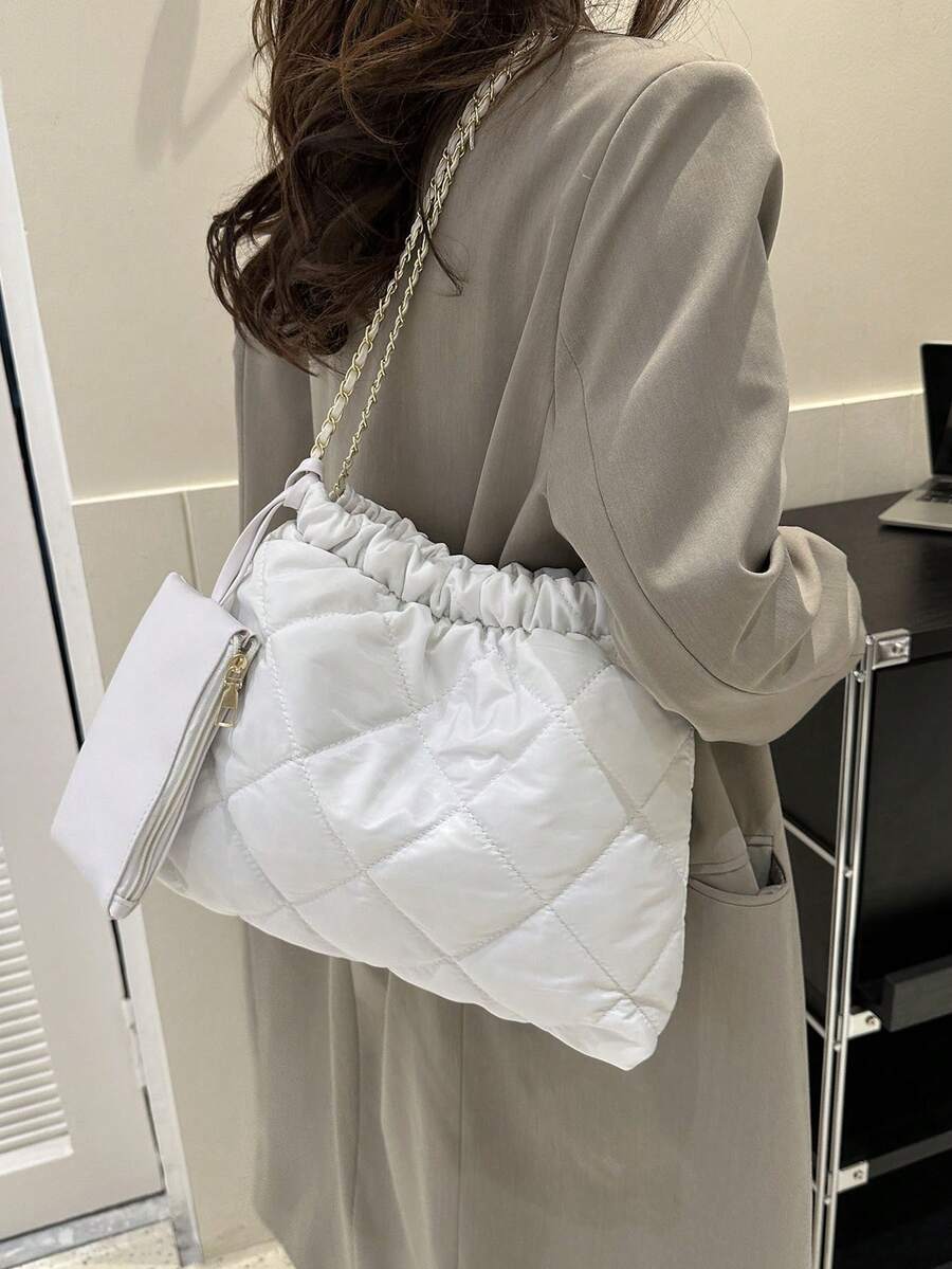 Bolso De Hombro Para Mujer De Color Sólido Con Gran Capacidad Y Monedero - Blanco - Ver 1