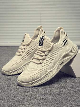 男士字母圖案前繫帶跑步運動戶外織物運動鞋