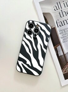 1 Peça Capa De Telefone Com Estampa Zebra Preta E Branca, Compatível Com Iphone 15 Pro Max, Xiaomi, Samsung Capa Completa Macia - Preto e Branco - Visão 3