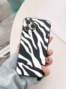 1 Peça Capa De Telefone Com Estampa Zebra Preta E Branca, Compatível Com Iphone 15 Pro Max, Xiaomi, Samsung Capa Completa Macia - Preto e Branco - Visão 1
