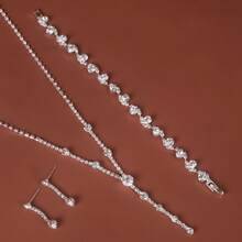 4入組/套水滴形鑲嵌鑽石y項鏈套裝,適用於女士婚禮和晚會裙子 - 銀色 - 查看 4