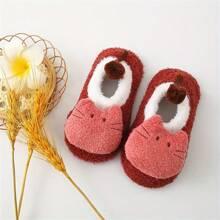 1雙無性別暖和防滑羽毛人字拖襪,可愛3d設計,適用於四季,春夏或秋冬版本可選,幼童專用 - 酒紅色 - 查看 1