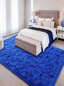1 pièce Tapis Shaggy couleur bleue unicolore, style moderne et simple, poil doux extra long, absorbant l'eau, chaud, toutes saisons, tapis de décoration en polyester pour la maison, décoration de pièce