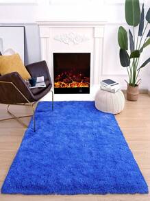 1 pièce Tapis Shaggy couleur bleue unicolore, style moderne et simple, poil doux extra long, absorbant l'eau, chaud, toutes saisons, tapis de décoration en polyester pour la maison, décoration de pièce