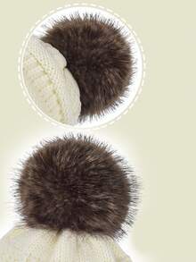 Adult Cashmere Warm Single-ball Imitation Mink Fur Hat, Fashionable And Touch-screen Autumn And Winter Clothing Accessories 1 Set - White - View 4