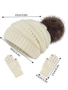 Adult Cashmere Warm Single-ball Imitation Mink Fur Hat, Fashionable And Touch-screen Autumn And Winter Clothing Accessories 1 Set - White - View 6