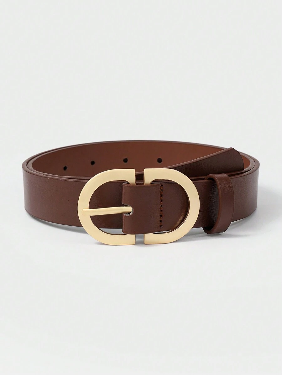 1pc Sand Gold Double D Buckle Fashionable Decorative All-Match Women's Belt For Daily Wear Casual Fall, Autumn, Halloween - Coffee Brown - View 1