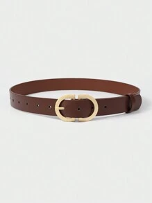 1pc Sand Gold Double D Buckle Fashionable Decorative All-Match Women's Belt For Daily Wear Casual Fall, Autumn, Halloween - Coffee Brown - View 2