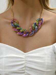 1個耀眼可愛的彩色鑲鑽項鍊,時尚可愛的女式項鍊珠寶,適合女性和少女