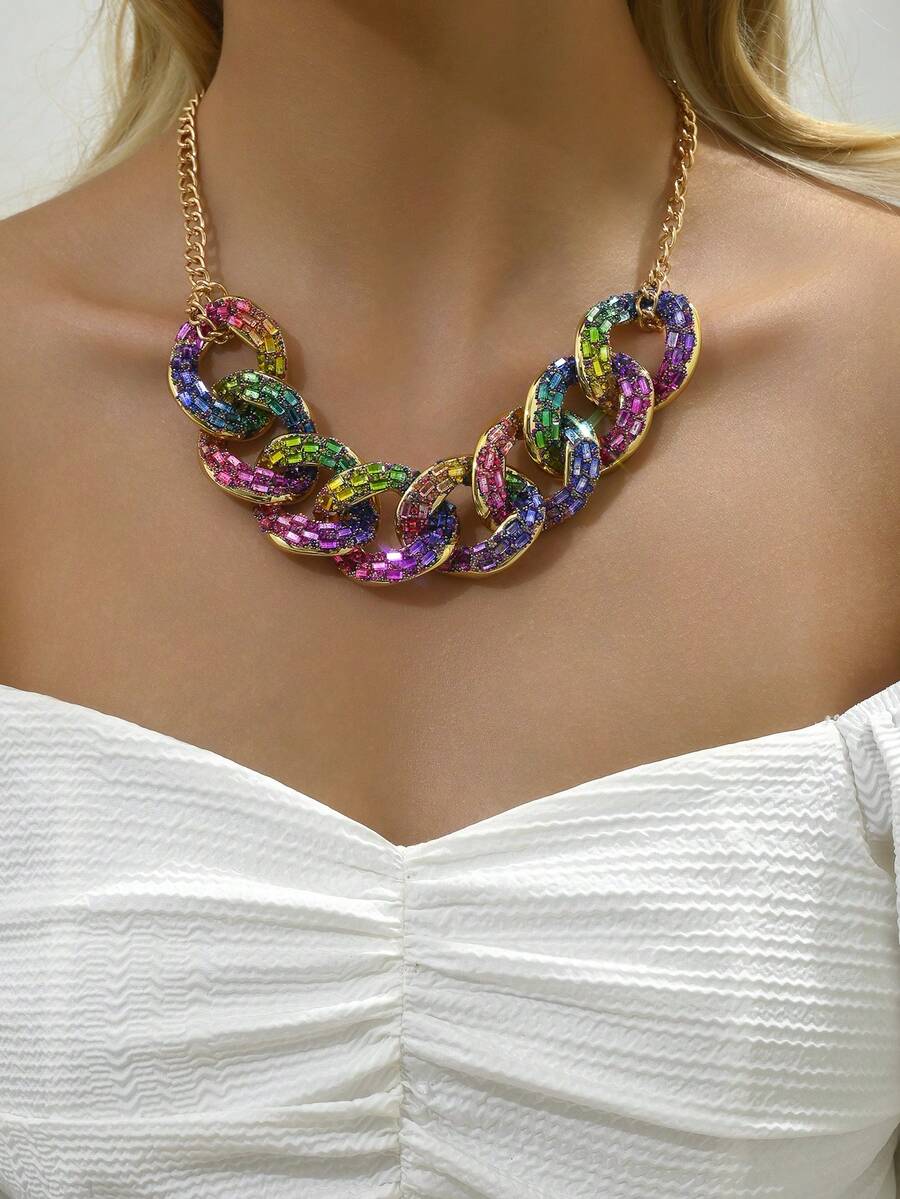 1個耀眼可愛的彩色鑲鑽項鍊,時尚可愛的女式項鍊珠寶,適合女性和少女