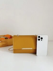 Small Square Bag, New Style Versatile Solid Color Women's Crossbody Bag With Chain, Vintage Casual Shoulder Bag - Yellow - View 7