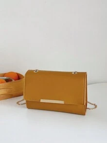 Small Square Bag, New Style Versatile Solid Color Women's Crossbody Bag With Chain, Vintage Casual Shoulder Bag - Yellow - View 3