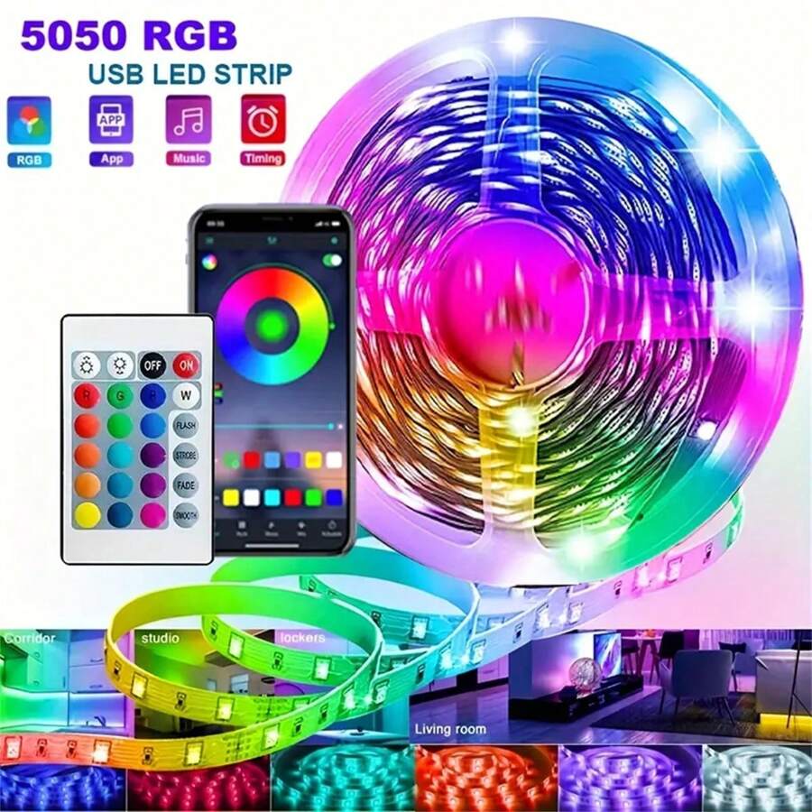 1 Dải đèn LED trang trí điều khiển không dây với bộ điều khiển hồng ngoại 24 phím, USB 1m-20m Đồng bộ hóa âm nhạc DIY Thay đổi màu sắc Dải đèn LED RGB, Hoàn hảo cho phòng ngủ, phòng khách, trang trí nội thất - Nhiều màu - Xem 1