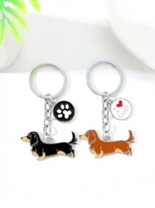 2入組 我愛腊肠狗鑰匙扣包掛件,汽車鑰匙圈,狗狗愛好者最好的朋友禮物