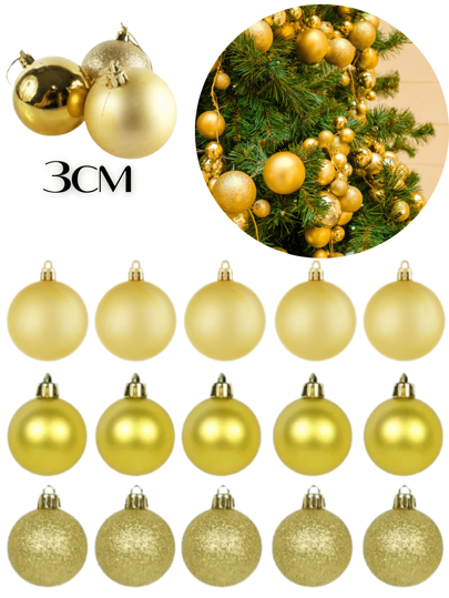 Kit 15 Bolinhas De Natal 3cm Fosca Glitter Lisa Enfeite Pendentes