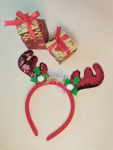 女式紅色閃爍麋鹿角聖誕節頭箍,適用於聖誕節派對道具裝飾
