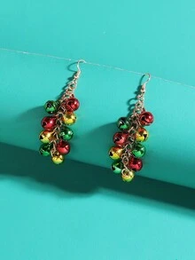 1 par de pendientes coloridos y adorables con campanas de cascabel, borlas de Papá Noel con sonido, accesorios festivos de vacaciones para mujeres