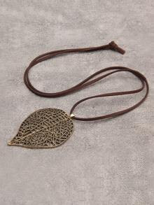 1入組簡約風鏤空大樹葉青銅吊墜項鍊適合女士時尚長鏈聖誕禮品 - 銅色 - 查看 2