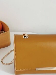 Small Square Bag, New Style Versatile Solid Color Women's Crossbody Bag With Chain, Vintage Casual Shoulder Bag - Yellow - View 4